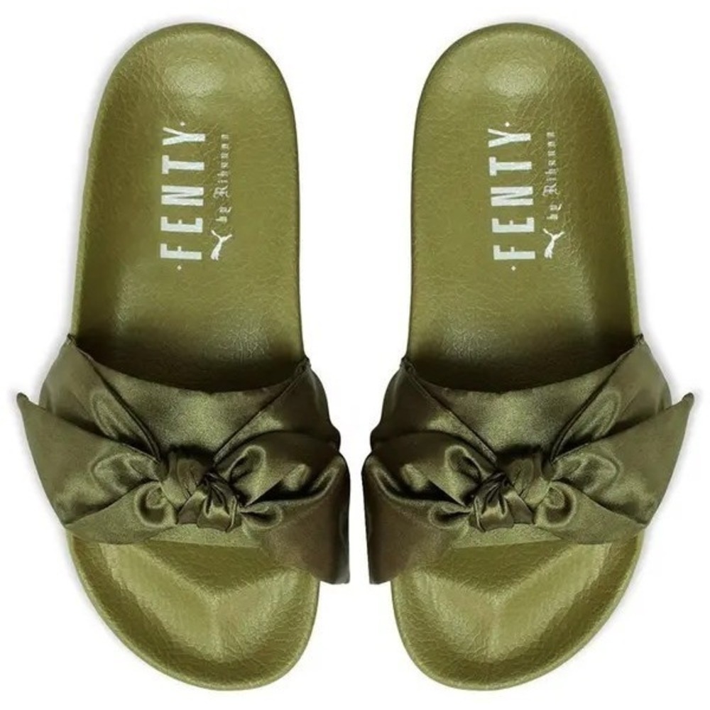 Vintage Fenty Puma Olive Bow Satin Slides Womens 7/8 Y2K